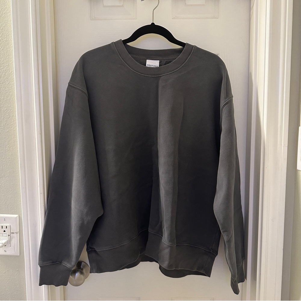 Aritzia Cozy Fleece Perfect Crew Sweatshirt in Faded Coal Grey - Picture 3 of 6
